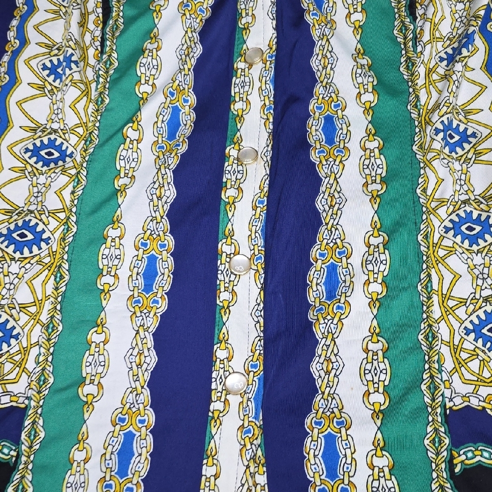 Cache Blue and Green Patterned Button Down Shirt - image 4